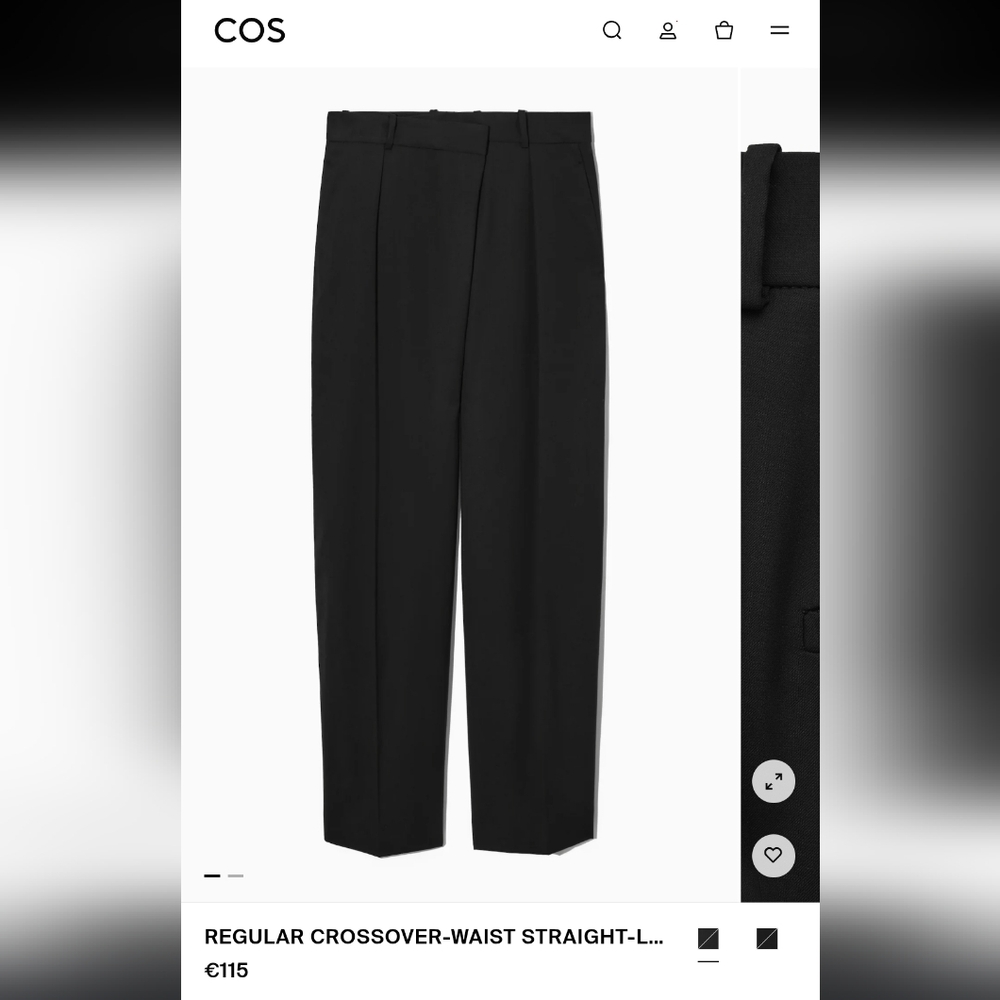 Cos Crossover Waist Straight Leg Black Trousers 100% Wool Women Size 4